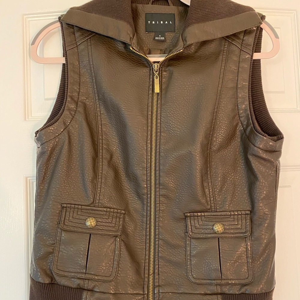 Brown faux leather vest